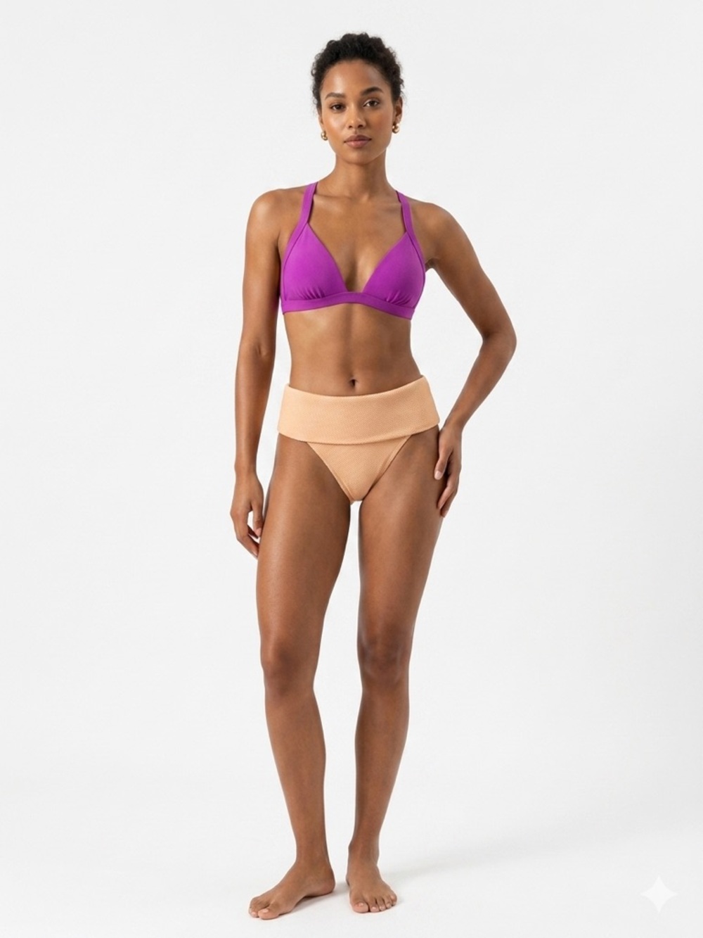 Aerie & Xhilaration Two-Tone Bikini Set in Bright Fuchsia & Peach size Small